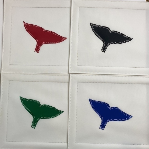San Juan Canvas Nautical Whale Recycled Sailcloth 4 Placemat Set Beachy Coastal - Picture 1 of 15